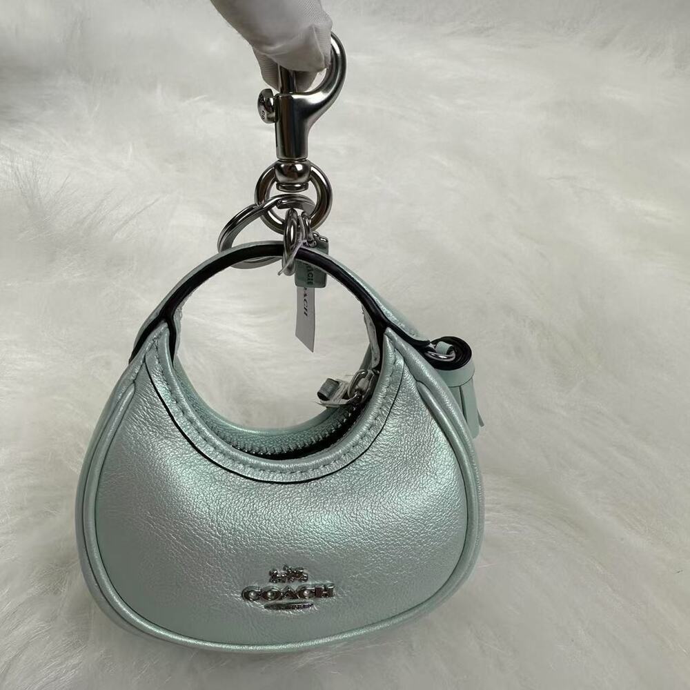 Coach Mini Carmen Bag Charm In Pearlized leather/Silver/Green CBL92 NWT - Picture 1 of 8